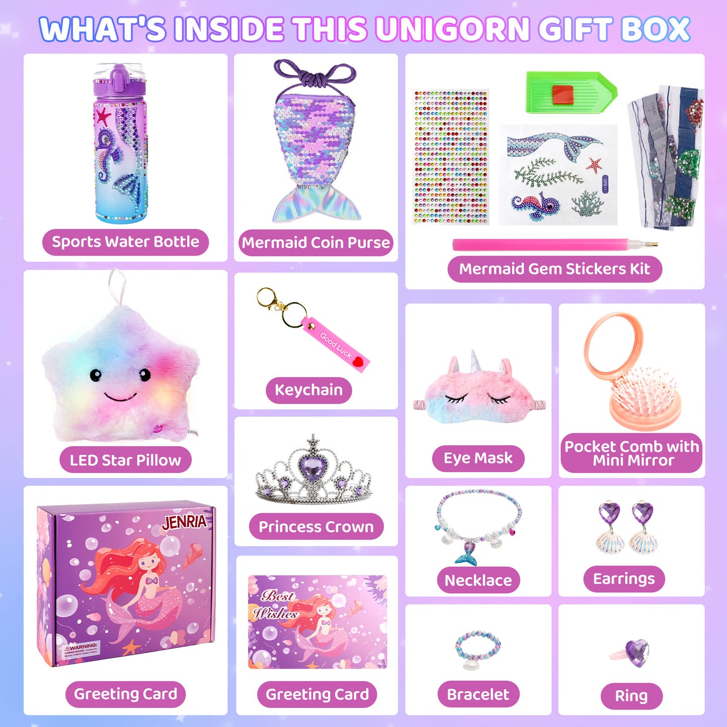 Jenria Mermaid Gift for Girls Toys Age 6-8, Easter Baskets for Kids, Birthday Gifts for Girls Age 3 4 5 6 7 8 9 10, Girl Toys, Birthday Gifts Set, for Daughter, Niece, Little Girl